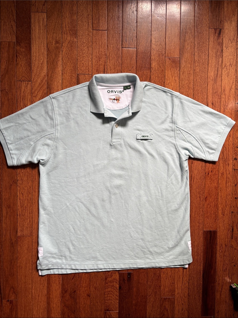 Orvis Men's Baby Blue 100% Cotton Durable Polo Size L